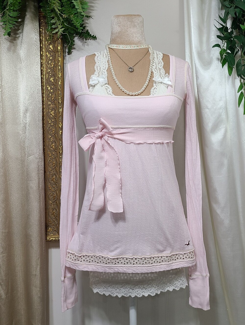Extremely Rare Hollister ♡ Y2K ♡ Baby Pink Square Neck Ballerina Babydoll Top
